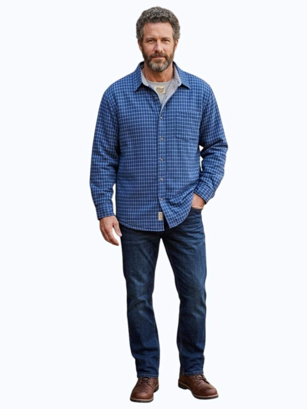 Haband Vintage Men's Blue & White Plaid Lined Shirt Jacket Large